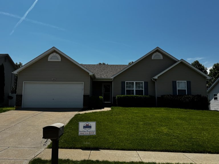roof bros restoration illinois completed roof 017 - Roof Bros Restoration - roofing gallery wisconsin illinois Single-story residential home with tan vinyl siding, dark shingle roof, two-car attached garage, address number 339, and a...